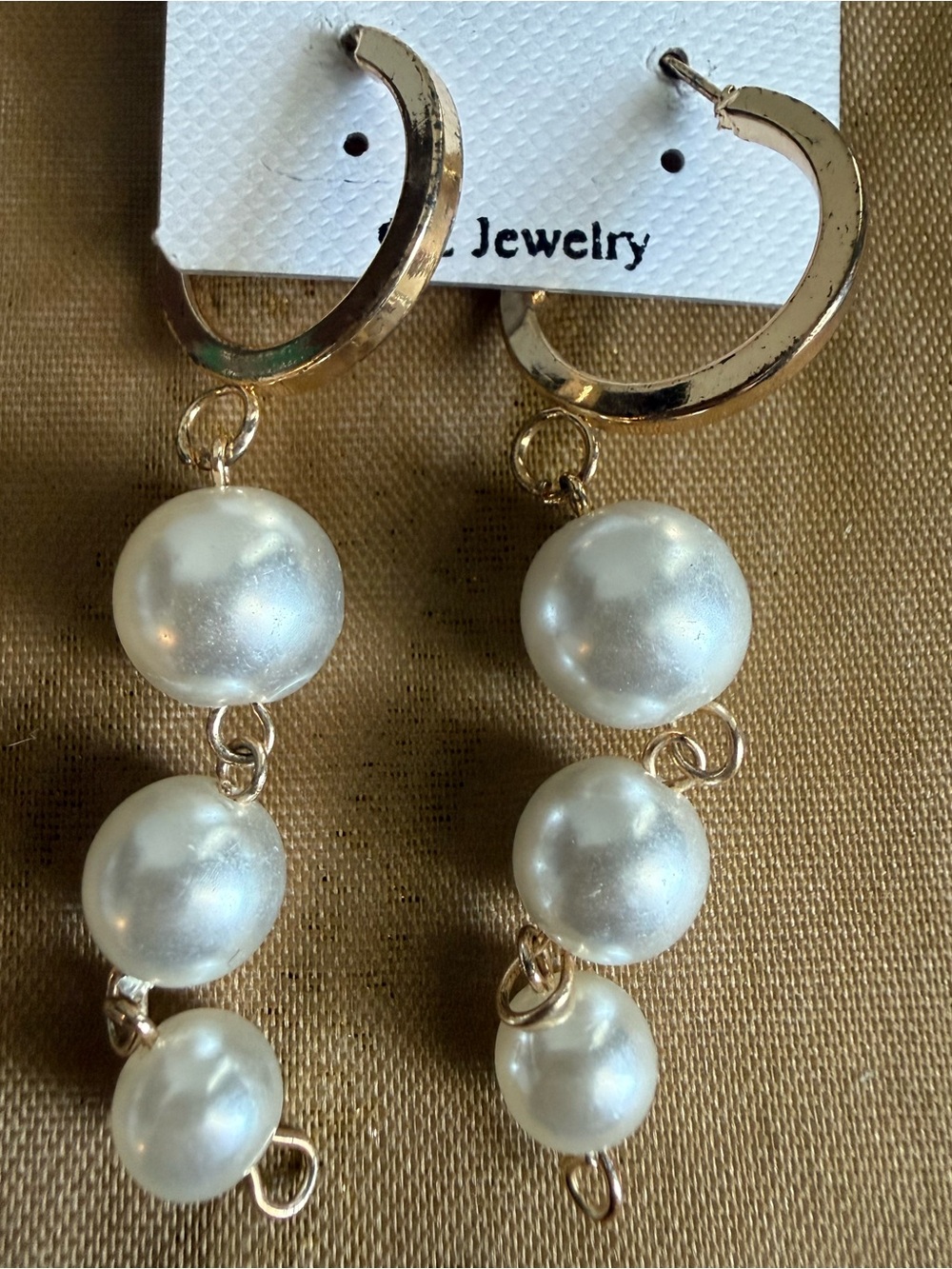 Gold Hoop Earrings with Three White Pearl Drops